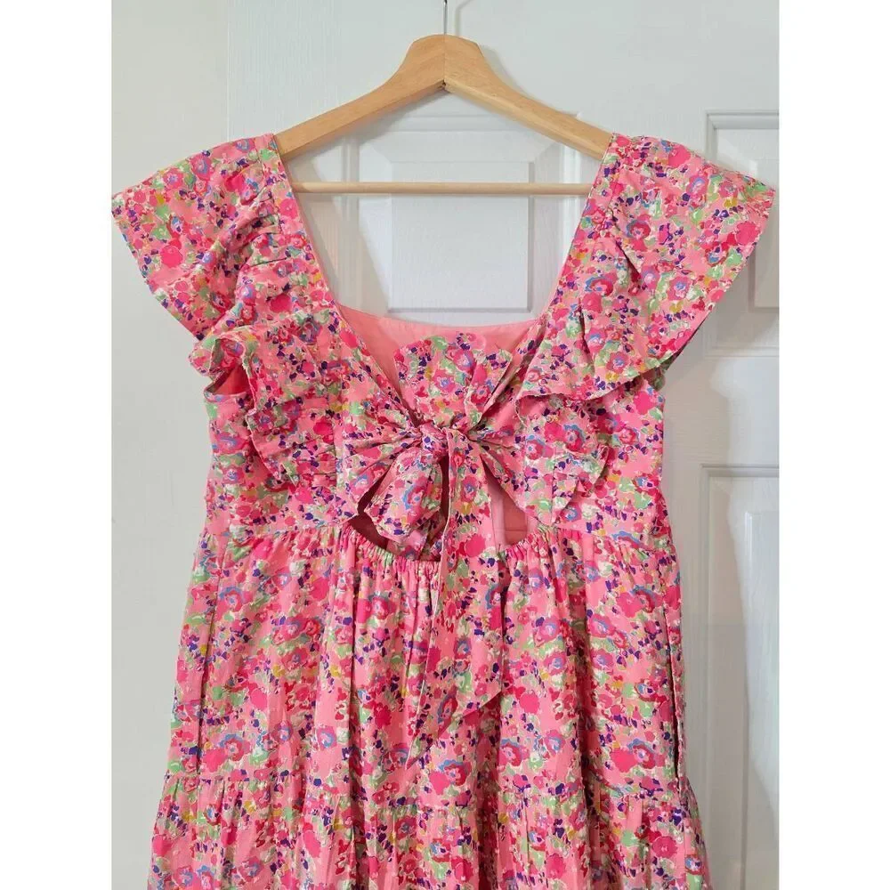CROSBY BY MOLLIE BURCH Eloise Tie Midi Dress - Pink M $286